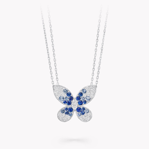 Collar con Colgante de Mariposa para Mujer, Plata 925, Bañado en Rodio, Zafiro Redondo con Corte Brillante, Cadena de Caja, Lujoso, para Uso Diario - Product Image 1