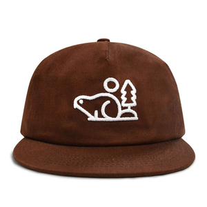 Casquette Snapback UNIZA Marron 5 Panneaux avec Logo Brodé Blanc Motif Castor et Arbre, Chapeau Décontracté Unisexe en Toile pour Adultes, Adapté aux Quatre Saisons - Product Image 1