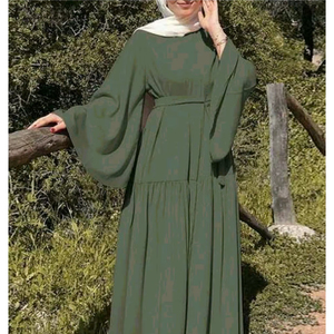 Vestido Abaya Elegante al por Mayor para Mujer, Color Verde Oliva, de Rayón, con Mangas de Mariposa y Hiyab a Juego, Largo, Estilo Modesto - Product Image 1