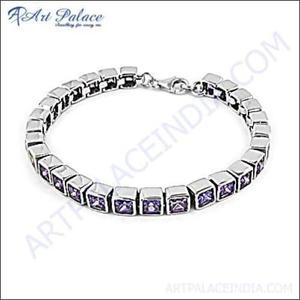 สร้อยข้อมือเงินทันสมัยพร้อมกำไลเพชรสังเคราะห์สีฟ้า - Product Image 1