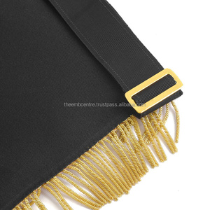 Tablier de régulation Master Mason Past Master Blue Lodge California-Bullion brodé à la main noir et or avec piliers - Product Image 6