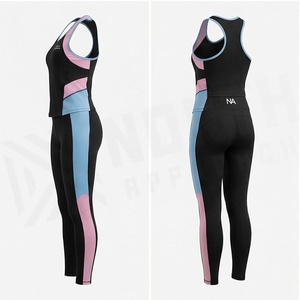 Ensemble de yoga 2 pièces North Approach, coloris noir, rose et bleu, débardeur dos nageur et leggings longs sans couture, extensibles, pour le sport - Product Image 3