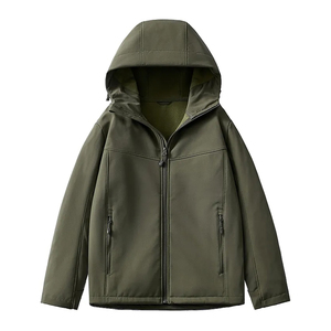 เสื้อแจ็คเก็ตแบบ unisex สีเขียวมะกอก ผ้า softshell มีฮู้ด ซิปปิด กันน้ำ สำหรับกิจกรรมกลางแจ้ง ทรงปกติ กันลม เหมาะสำหรับเดินป่า - Product Image 1