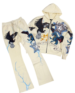 Custom Men's French Terry Sweatsuit 100% Soft Cotton Graphics Dtg Printed Hoodie Jogger <b>Set</b> Full Zip Streetwear Tracksuit - Product Image 1