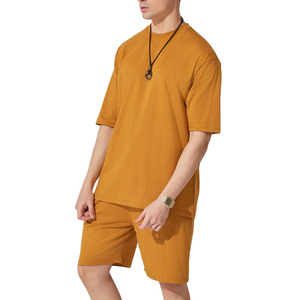 Mens Casual Terry <b>Twin</b> <b>Set</b> Custom Two-Piece Summer Short Solid Front Premium Quality 100% Cotton Quick Dry - Product Image 1