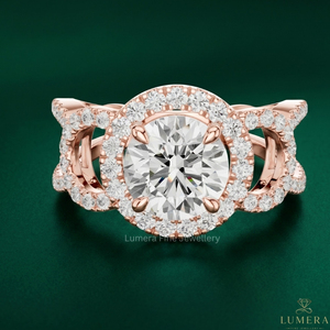 แหวนเพชรสำหรับผู้หญิง18KT 14KT 10KT โรสโกลด์ฮาโลเจนสำหรับงานหมั้นและงานแต่งงานได้รับการรับรองจาก9KT สุดหรู - Product Image 1