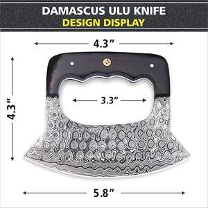 Couteau Ulu d'Alaska en acier Damas fait main sur mesure, avec fourreau en cuir, manche en bois Pakka, coupe-pizza, lame forgée, couteaux ambidextres - Product Image 3