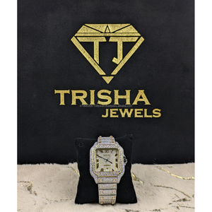 นาฬิกาเพชรสี่เหลี่ยม VVS Moissanite สุดหรูนาฬิกาข้อมือควอตซ์ตัวเลขสองสี - Product Image 1