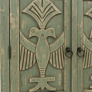 Handcrafted Eco-Friendly Large Capacity Solid Wood Tribal Carved <b>Rustic</b> Green Storage Cabinet <b>Wardrobe</b> for Home Hotel Office Use - Product Image 5