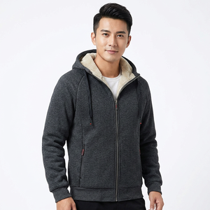 Men's Hooded <b>Fleece</b> <b>Lined</b> Zip-Up Sweatshirt Solid Color Casual Winter <b>Jacket</b> Regular Fit Polyester Cotton Blend - Product Image 2