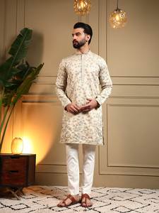 Ensemble Kurta Pyjama Traditionnel Brodé pour Homme, Coupe Slim, Tenue de Fête, Tunique Festive, Vente en Gros, Vêtements Indiens d'Asie du Sud - Product Image 6