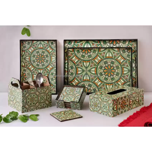 Ensemble utilitaire de salle à manger en bois de qualité supérieure EliteLiving avec plateau sous-verres boîte à mouchoirs et support de vaisselle cadeau élégant et décoration intérieure - Product Image 1