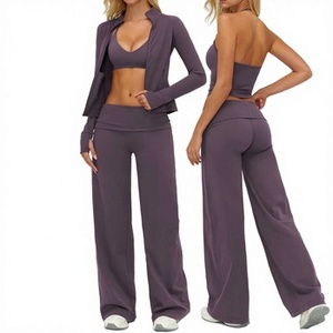 2026 New Solid <b>Yoga</b> Set Women 3 Pcs Sports Bra Zip Front <b>Jacket</b> High Waist Gym Sportswear Eco-Friendly Quick Dry - Product Image 4