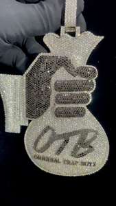 Huge Custom Hip Hop Style Money <b>Bag</b> Pendant with Name <b>Initials</b> in 925 Sterling Silver VVS D Colour Black Moissanite Studded Sale - Product Image 3