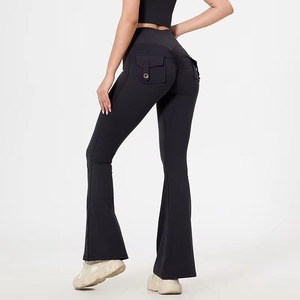 Custom Wholesale High Waist Quick-Dry Hip Lift Flared <b>Yoga</b> <b>Pants</b> for Women – Wide Leg Gym Fitness Leggings Sports Activewear - Product Image 4