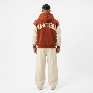 Conjunto Deportivo de Dos Piezas Personalizado para Hombre, Sudadera con Capucha y Cremallera Completa en Bloques de Color y Pantalones Deportivos de Pierna Ancha - Product Image 2