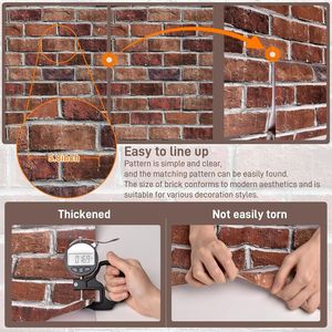 วอลเปเปอร์ลายอิฐแดงแบบลอกและติด  แบบมีกาวในตัวและสามารถลอกออกได้ สำหรับตู้และผนังกันน้ำ  กระดาษติดผนังลายอิฐเทียม - Product Image 2