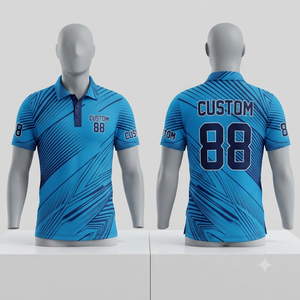 Camiseta Polo Personalizada con Patrón Geométrico para Hombre, Manga Corta, Azul, Impresión Digital, Deportiva, de Secado Rápido, Uniforme de Equipo - Product Image 1