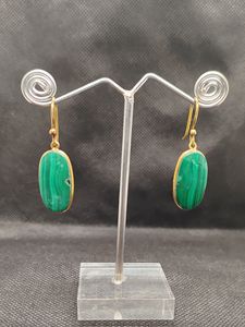 Boucles d'oreilles en laiton plaqué or avec malachite, double pendentif, pierre verte, bijoux pour styles bohèmes chic - Product Image 6