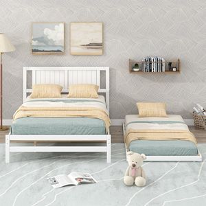 Letto a piattaforma bianco full size con letto estraibile regolabile per bambini, prima noto come SM000248AAK - Product Image 2