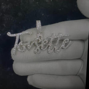 Pendentif en argent 925 personnalisé en usine, bijoux glacés pour hommes, diamants en moissanite VVS, chaîne cubaine, nom personnalisé en 3D, fête branchée - Product Image 2