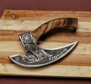 Cuchillo de Damasco Tradicional de Espiga Completa Multiusos, Cuchillo para Cortar Pizza, Hacha para Picar Carne, Cuchillo Utilitario, Cuchillo para Cortar Pizza, Hacha con Funda de Cuero - Product Image 3