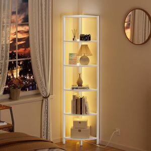LED Light 6 Tier Corner Shelf Organizer 67.5 Tall White Standing <b>Wall</b> & <b>Display</b> Shelves - Product Image 3