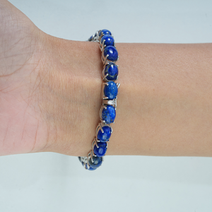Bracelet tennis classique en argent 925 avec pierre précieuse lapis-lazuli de forme ovale, serti de griffes, unisexe, pour un usage quotidien, bijoux fins - Product Image 4