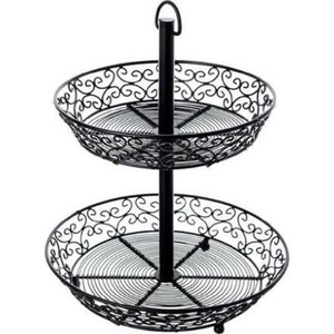 Cesta de Almacenamiento Redonda de 2 Niveles Hecha a Mano, Cesta de Almacenamiento de Metal con Acabado Negro para Artículos de Cocina, Estilo Industrial - Product Image 2