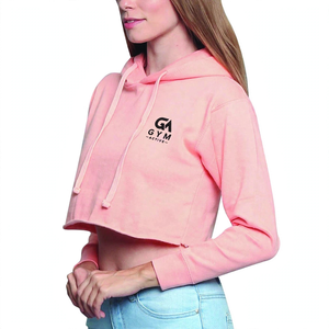 Sudadera corta con capucha rosa de color sólido para mujer, informal, de forro polar, con logo, de GYM ACTIVE. - Product Image 4