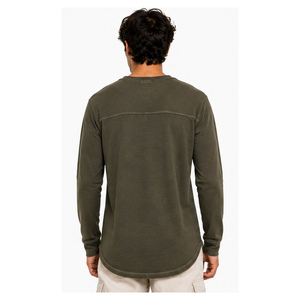 Camiseta Henley de Manga Larga para Hombre, Color Verde Oliva, Corte Regular, Algodón, Informal, Tejido de Punto, Color Sólido, Transpirable, Cuello Redondo - Product Image 3
