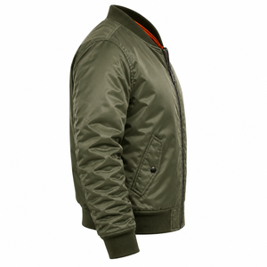 Men's Navy Blue Bomber Jacket Solid Color <b>Covered</b> <b>Button</b> Closure Contrast Sleeve Casual Outerwear Winter Knitted Polyester - Product Image 2