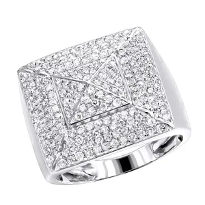 EtherStar 2.50ct Lab Grown Diamond Luxury <b>Mens</b> <b>Ring</b> <b>Gold</b> 3D Pyramid Geometric Pave Round Brilliant Cut Signet Band - Product Image 2