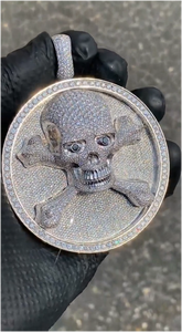 Colgante de Moissanita Hip Hop con Calavera 3D, Collar con Medalla Redonda, Plata 925, Colgante de Moissanita Personalizado - Product Image 4