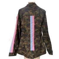 Jaket Wanita Kamuflase Jack and Jill dengan Logo Bordir, Kancing Depan, Ukuran Besar, Pasokan Grosir OEM, Rajutan Katun