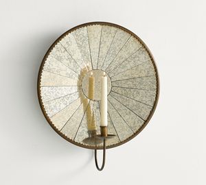 Bronze Handmade Embossed Wall <b>Sconce</b> <b>Candle</b> Holder Circular Antique Mirrored Backplate Single Arm Design for Home Decoration - Product Image 1