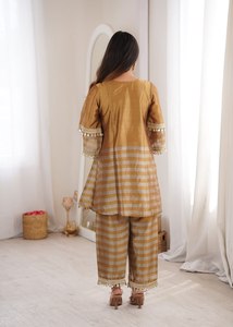 TENNECY Ensemble Salwar Kameez Prêt-à-porter pour Femme, Bicolore, en Tissu Léger, avec Broderie Codifiée et Dentelle à Effet Miroir, Style Soirée - Product Image 5
