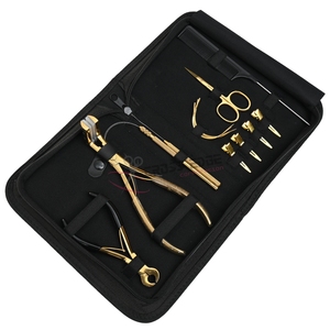 ชุดอุปกรณ์ต่อผมสีทอง พร้อมคีมติดเทปแบบมืออาชีพ อุปกรณ์สำหรับช่างทำผม กรรไกรขนาดเล็ก คลิปหนีบผมแบบปากเป็ด เข็มรูปตัว C และที่ตัด - Product Image 1