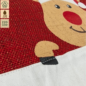 Sac de Noël en coton lurex avec cordon de serrage, motif renne rouge, sac cadeau personnalisé avec logo, 38x60cm, vente en gros, fabricant OEM, marque privée - Product Image 5