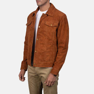 OEM Custom Stallon Brown <b>Suede</b> Bomber <b>Jacket</b> <b>Men's</b> Winter Waterproof Genuine Leather Stand Collar Streetwear Zipper Closure - Product Image 4
