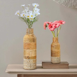 Natural Grain Wooden Flower Vase Organic Texture Decorative Vase for Living Room Dining <b>Table</b> Home Decor and Gifting Use - Product Image 1