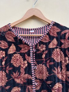 Veste kimono en velours de coton 100% faite à la main |   Automne/Hiver Respirant Écologique Séchage Rapide Anti-Plis Col Rond Matelassé - Product Image 2