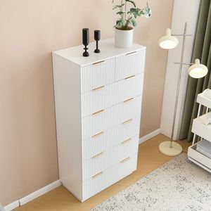Commode blanche en panneaux de particules P2 et panneaux de densité avec façade de tiroir à motif ondulé, six niveaux, sept tiroirs - Product Image 6