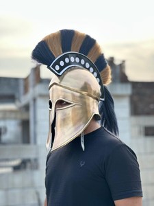 Casque Spartan en laiton avec plume, fait main, casque de guerrier grec hoplite pour cosplay, exposition - Product Image 4