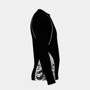 Men's Fitted Black Long Sleeve <b>Compression</b> Rash Guard with White Side Panels for Mixed Martial Arts Training - Product Image 2
