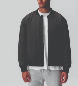 Chaqueta Bomber Negra para Hombre, Color Sólido, Cierre de Cremallera, Estilo Casual, Resistente al Viento, Exterior de Poliéster, Corte Regular, para Otoño - Product Image 1