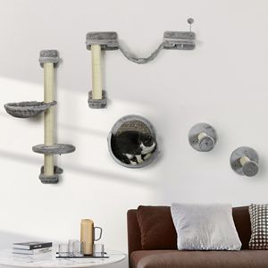 Set di 5 Mensole da Parete Ecologiche per Gatti con Amaca, Posti di Riposo e Scala Tiragraffi - Struttura per Arrampicata per Gatti in Confezione di Cartone - Product Image 2