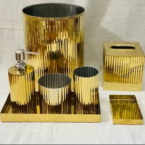 Decorative Metal <b>Bathroom</b> Accessories Tissue Box <b>Soap</b> <b>Dispenser</b> Toothbrush Holder Waste Bin <b>Set</b> - Product Image 1