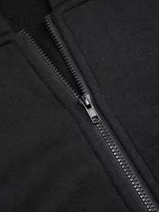 Sudadera con capucha negra para mujer, con cremallera, hombros caídos, manga larga, estilo casual, corta, de color liso. - Product Image 6