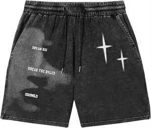 Shorts pour hommes en molleton de coton doux, brodés, délavés à l'acide, écologiques, à séchage rapide, avec cordon de serrage, coupe décontractée, style streetwear, été - Product Image 6
